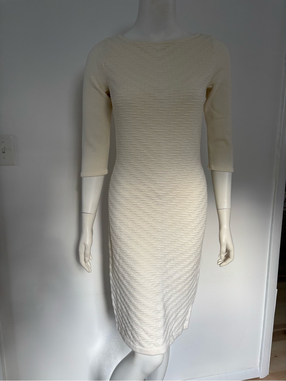 Ralph Lauren Cream Textured Knit Midi Dress